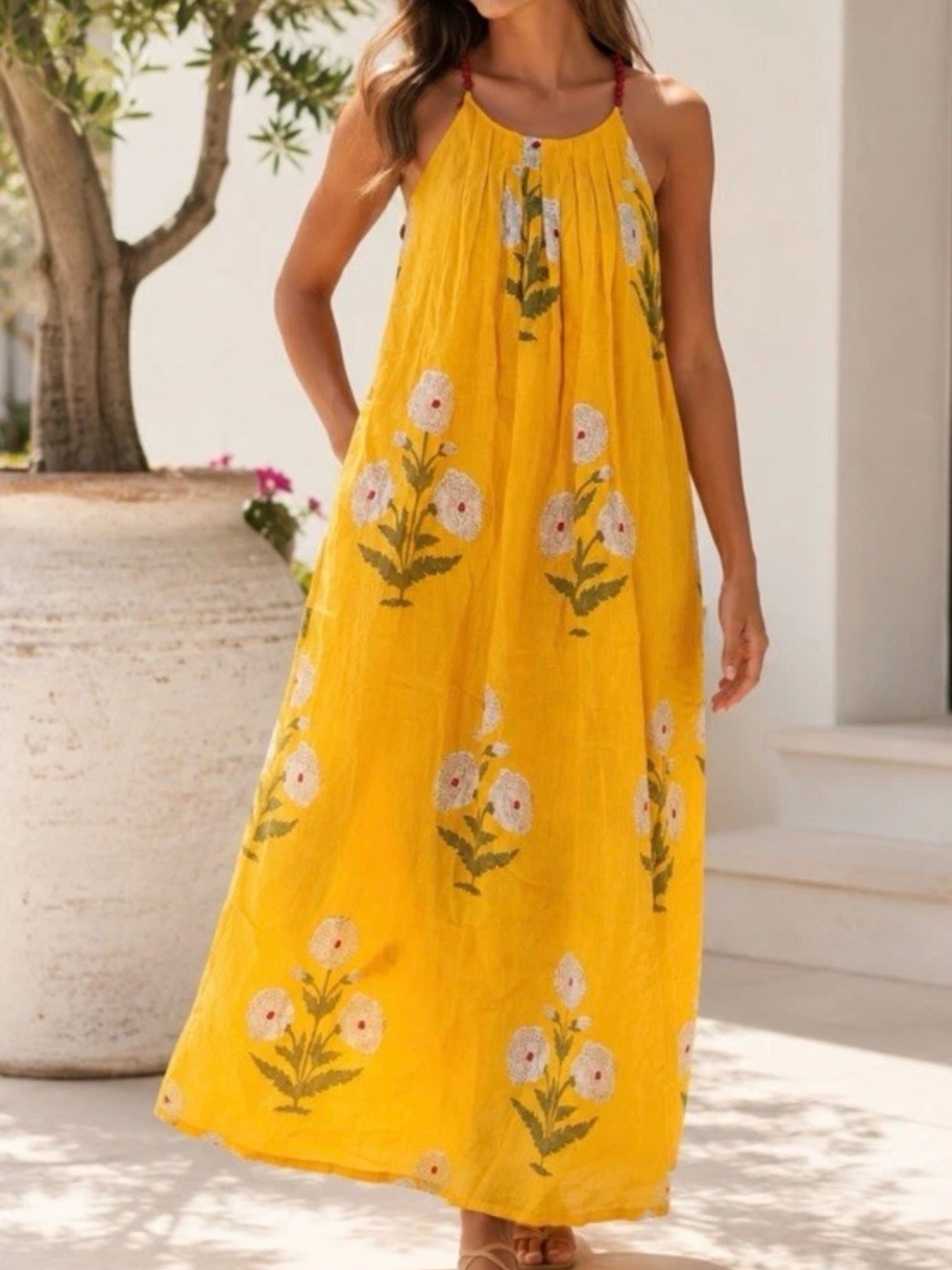 Jcrew block print beaded dress marigold